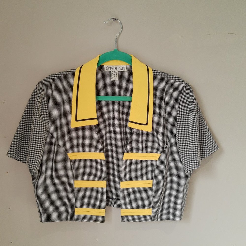 Short Sleeve Cropped Blazer Black and Yellow